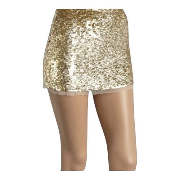 Monique Leshman Lolita Mini Skirt Size Small NWT Gold Sequin Hidden side zipper - Picture 2 of 10